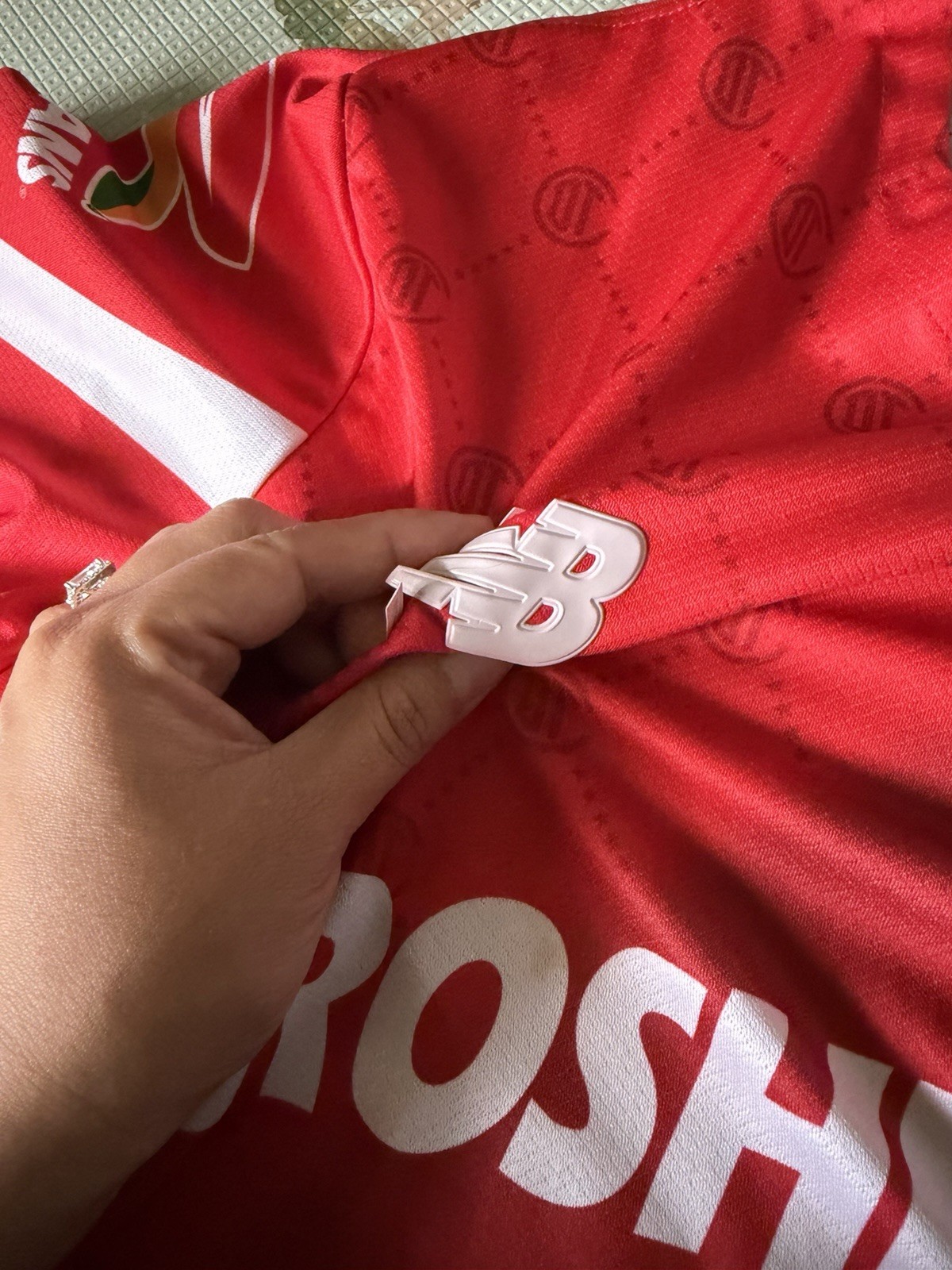 New Balance Toluca Soccer Jersey Red/White Roshfrans Corona Sponsor