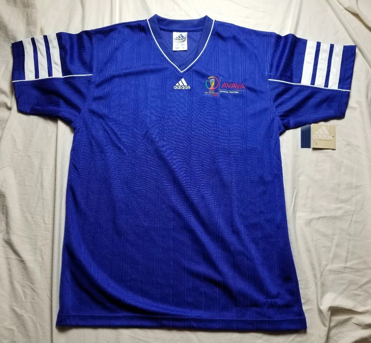 VINTAGE BAYERN JERSEY COBALT WHITE SOCCER JERSEY 2002 FIFA WORLD CUP LARGE