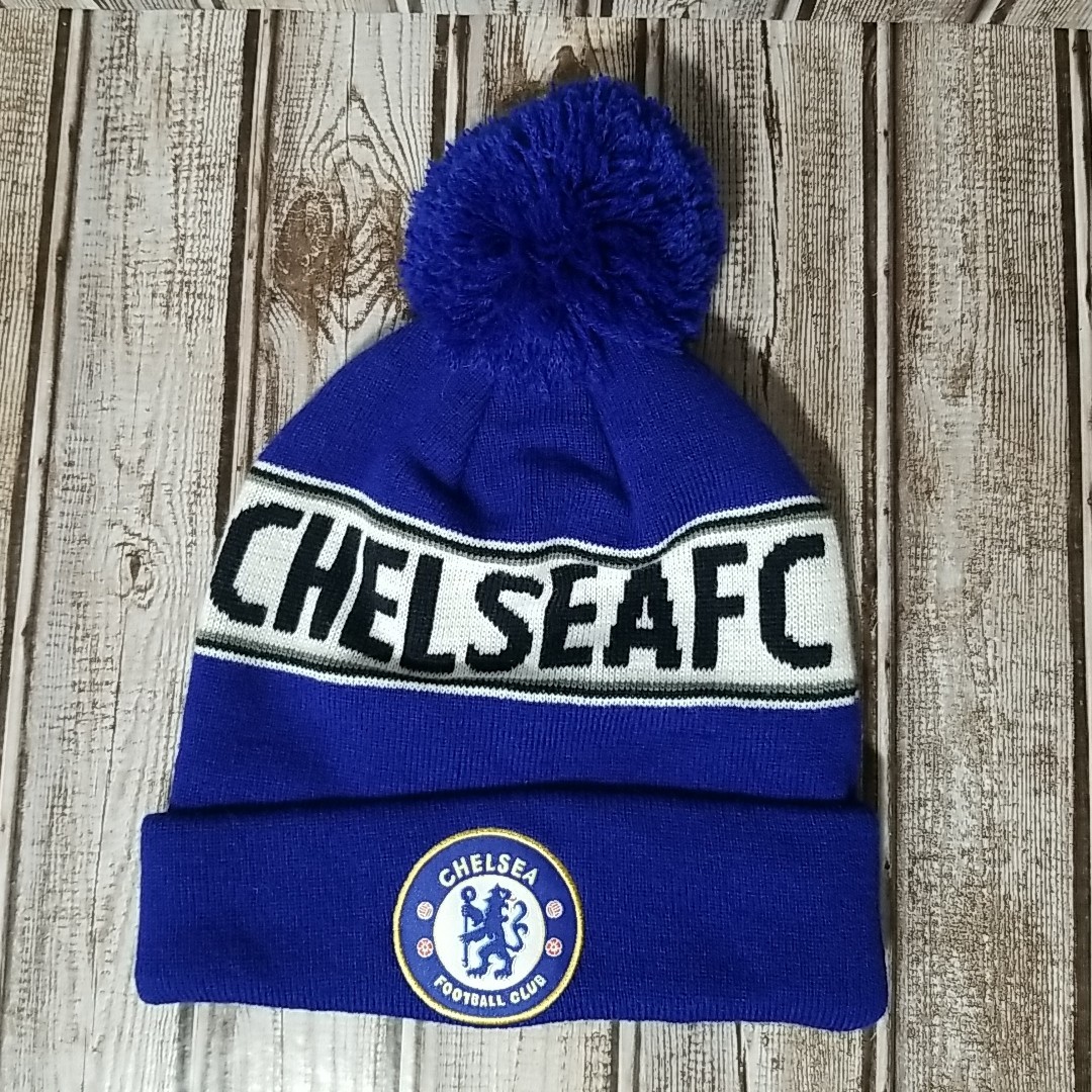 Chelsea FC Football Club Knit Acrylic Pom Beanie Hat Cuffed Winter Cap Blue