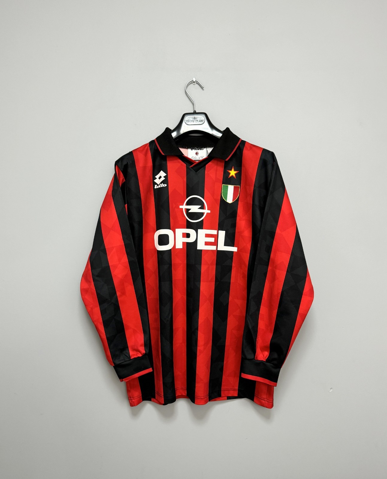 Vintage AC Milan Lotto 1994 1995 Long Sleeve Home Football Shirt #3 Maldini Sz M