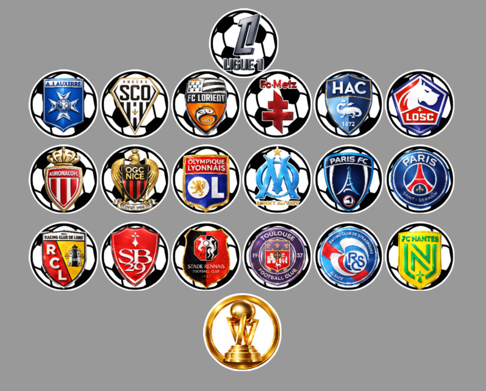 Handmade LIQUE 1 League Team Magnets 2″ FULL SET/ALL 18 TEAMS. For Fan Standings