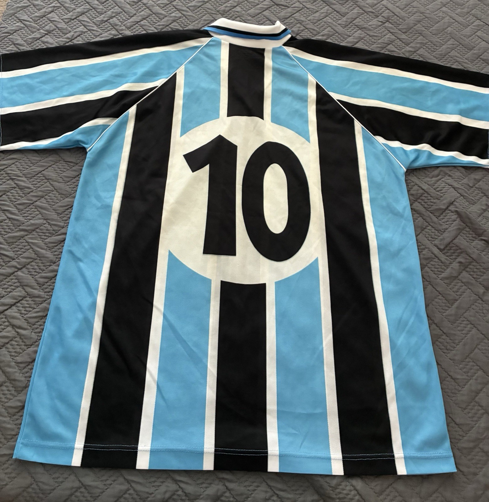 Vintage Grêmio FBPA Soccer Jersey #10 Blue Black White Striped Shirt