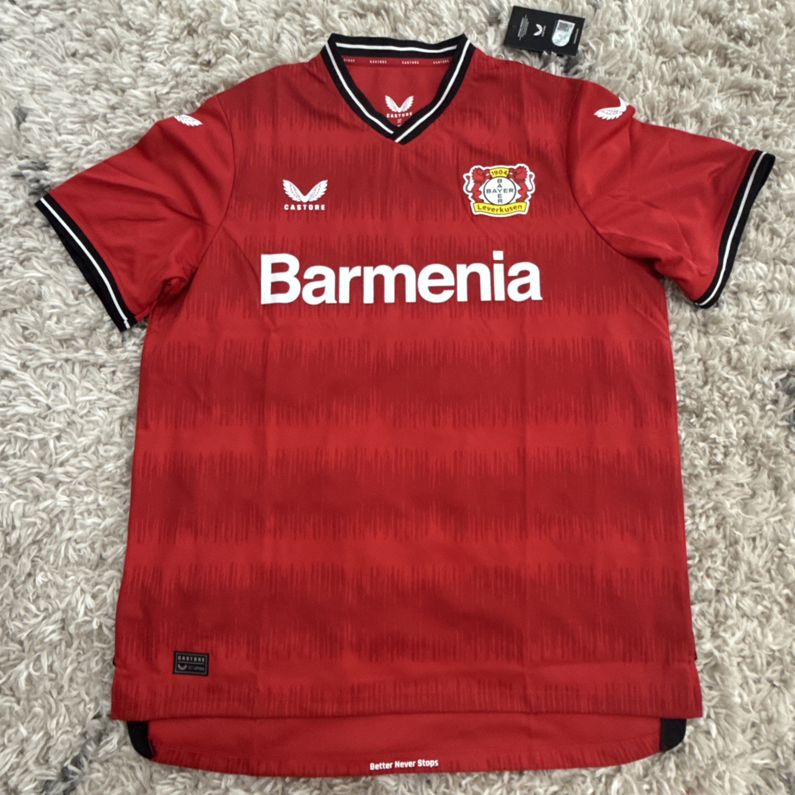 Castore Barmenia Bayer Leverkusen Red Short Sleeve Replica Soccer Jersey Sz 2XL