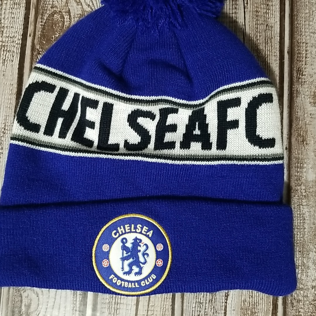 Chelsea FC Football Club Knit Acrylic Pom Beanie Hat Cuffed Winter Cap Blue