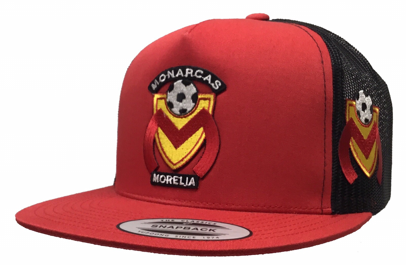Monarcas Morelia Mexico Soccer 2 Logos Hat Red Black Mesh Logo Federal