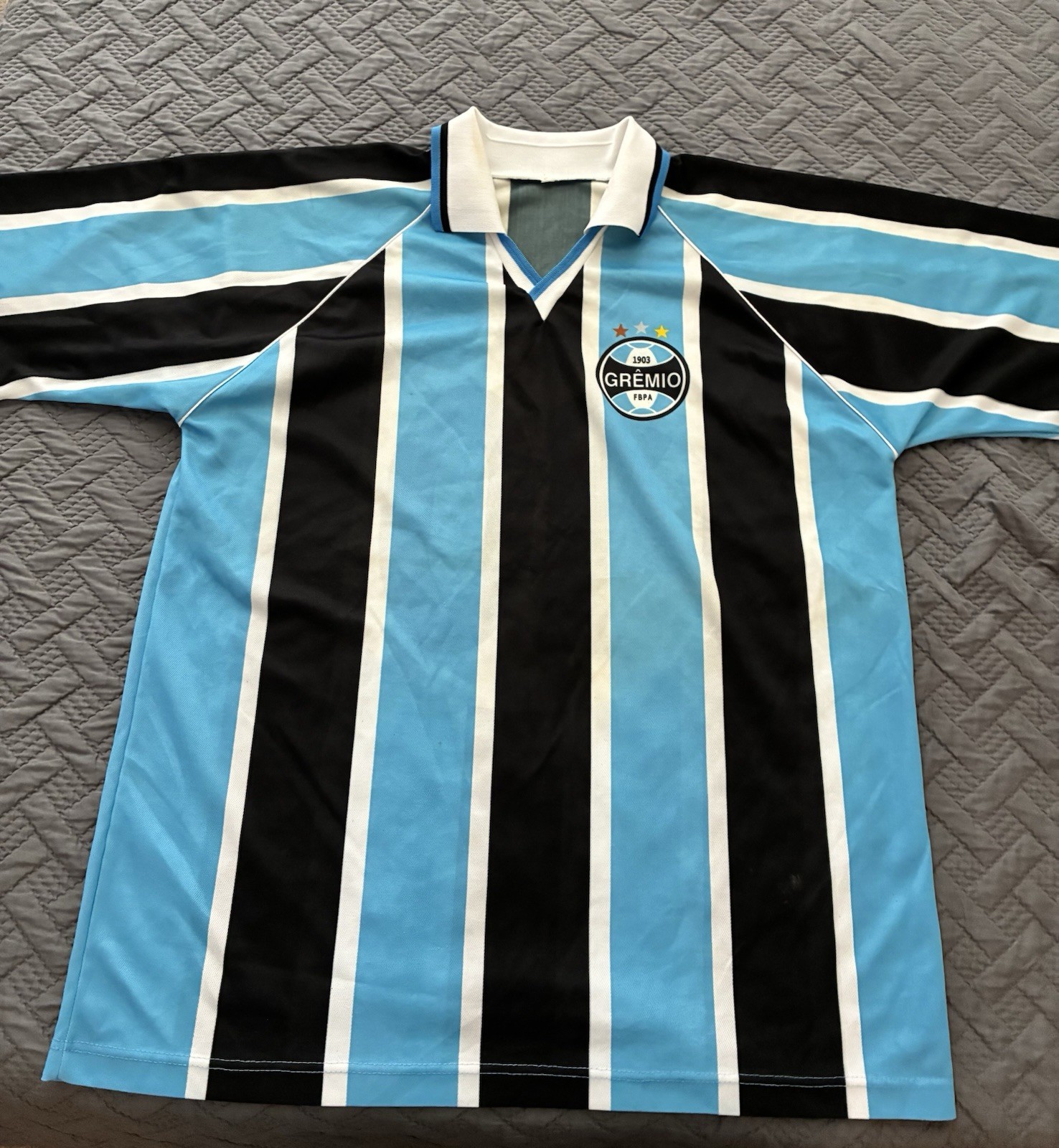 Vintage Grêmio FBPA Soccer Jersey #10 Blue Black White Striped Shirt