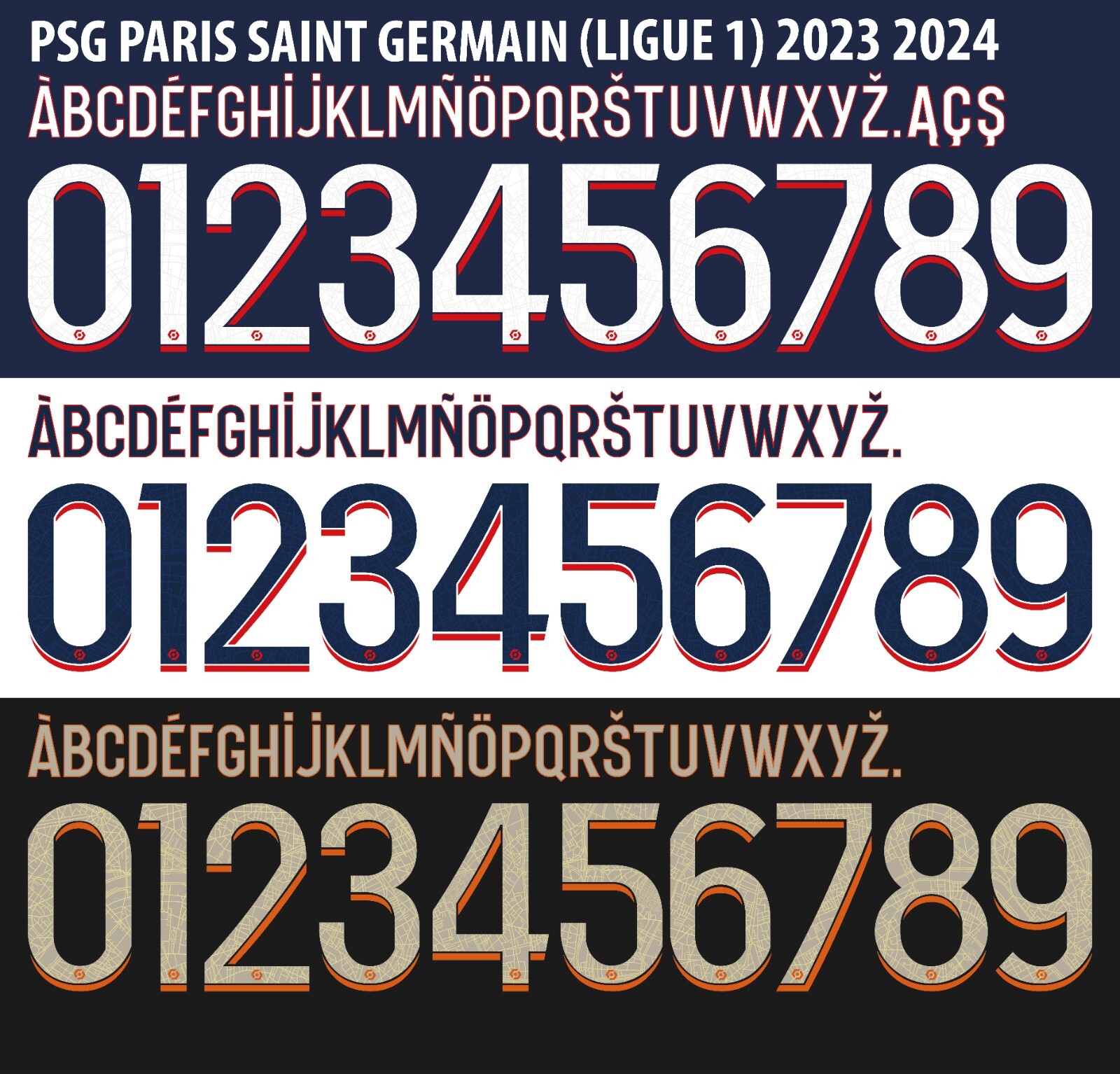 Paris Saint-Germain League 1 Name&Number Set 2023/2024 Home/Away/Third Football