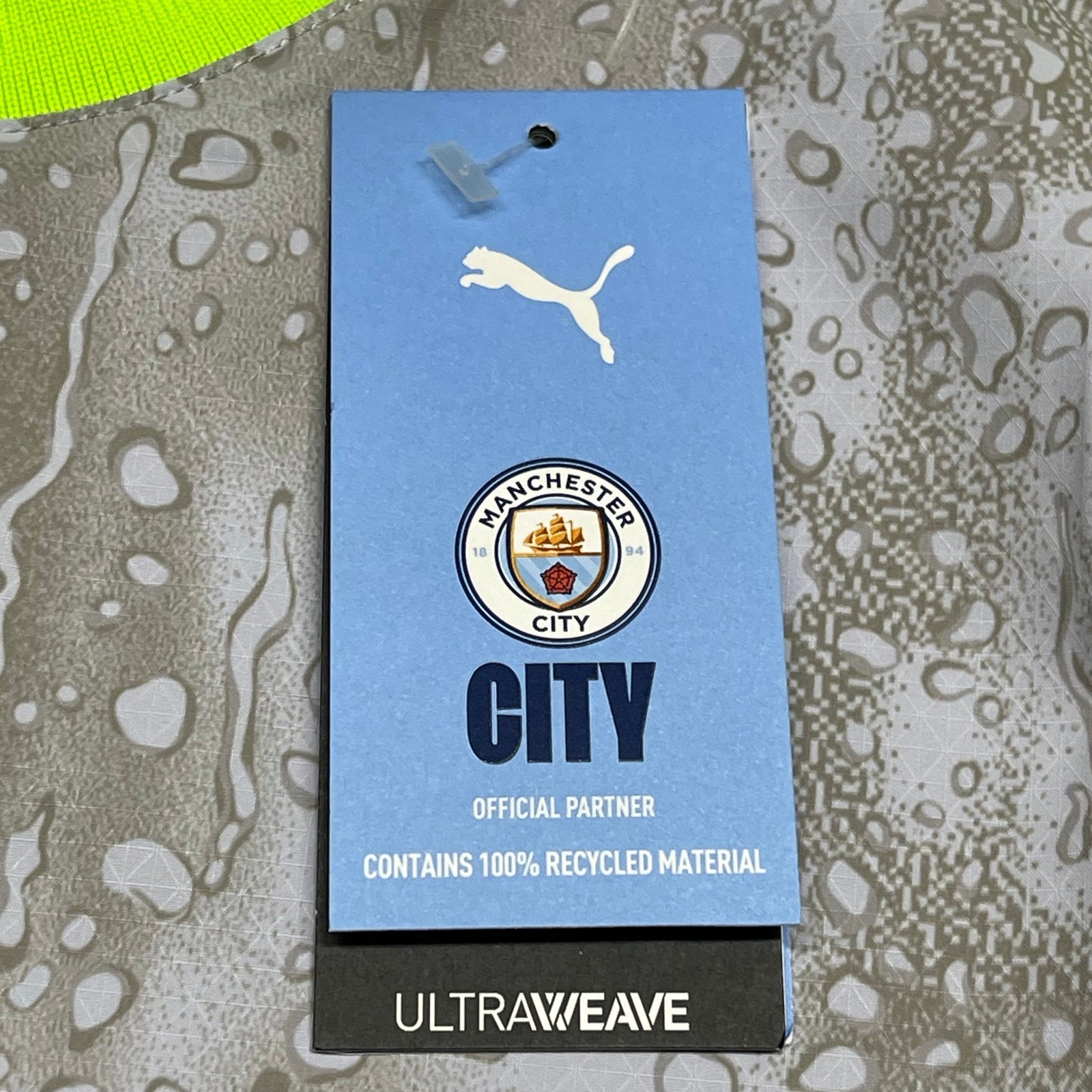 Manchester City Jersey Mens Large Gray Neon Green Puma Third Kit Authentic Rain
