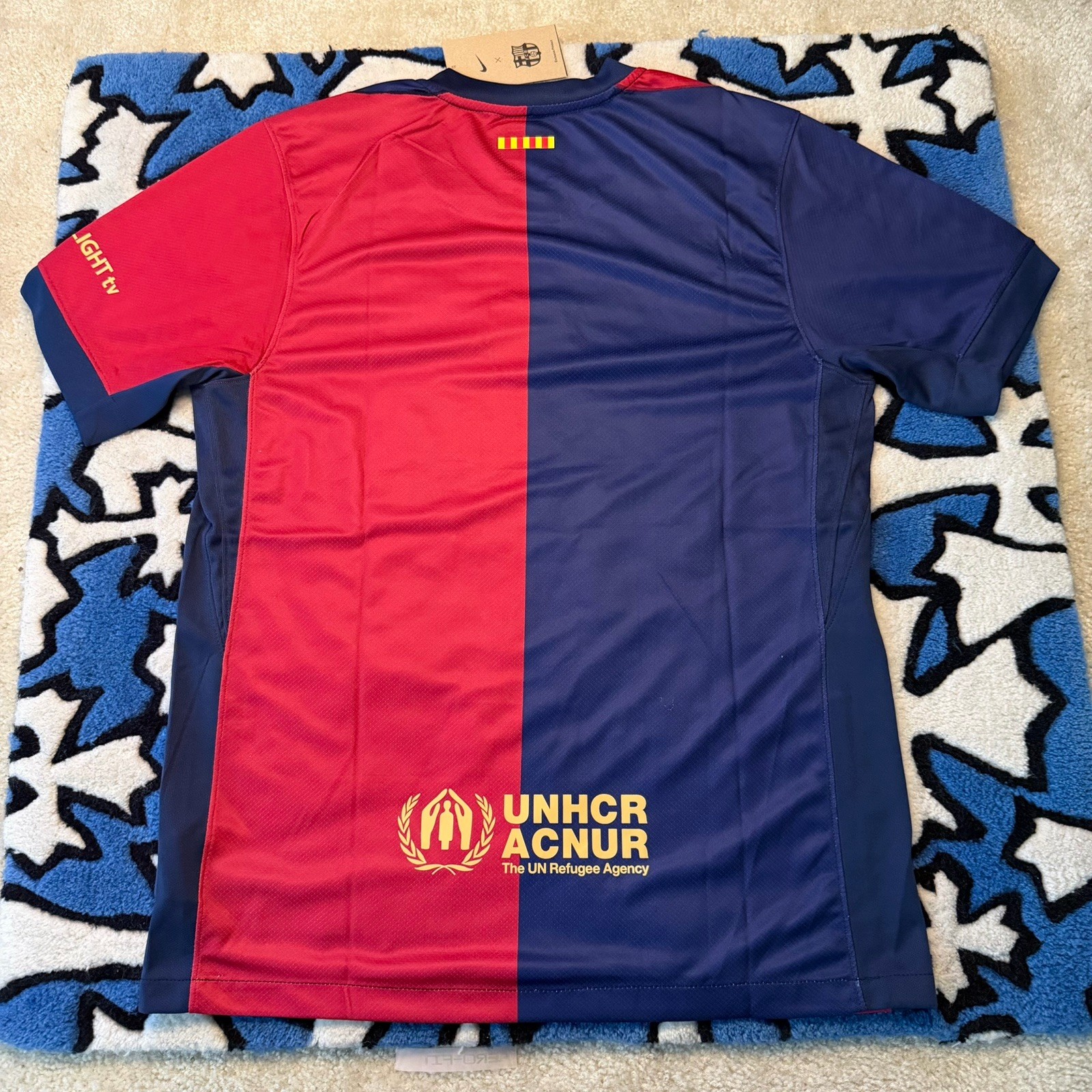 Nike FC Barcelona Dri-FIT Soccer Jersey Shirt Size M Red/Blue UNHCR ACNUR