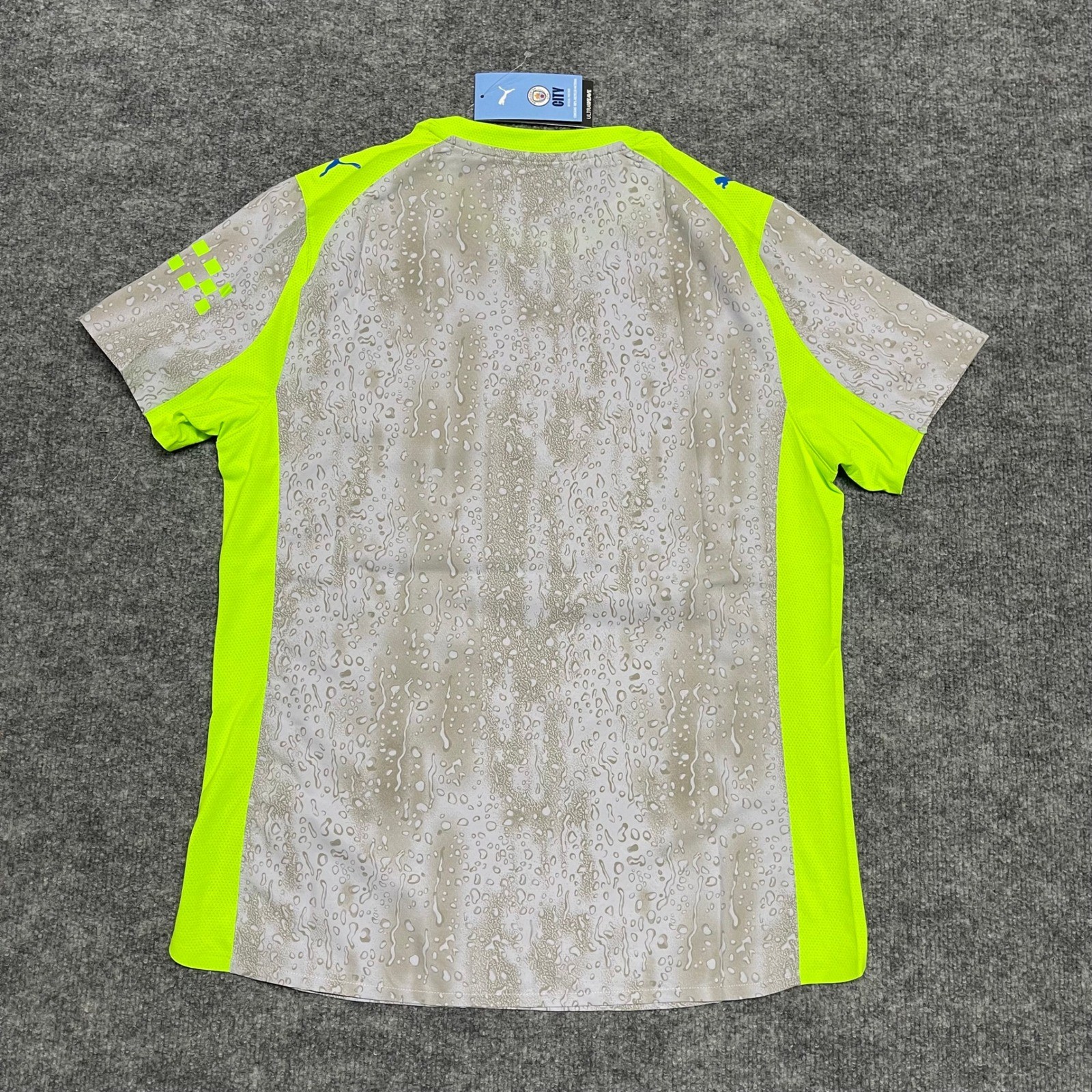 Manchester City Jersey Mens Large Gray Neon Green Puma Third Kit Authentic Rain