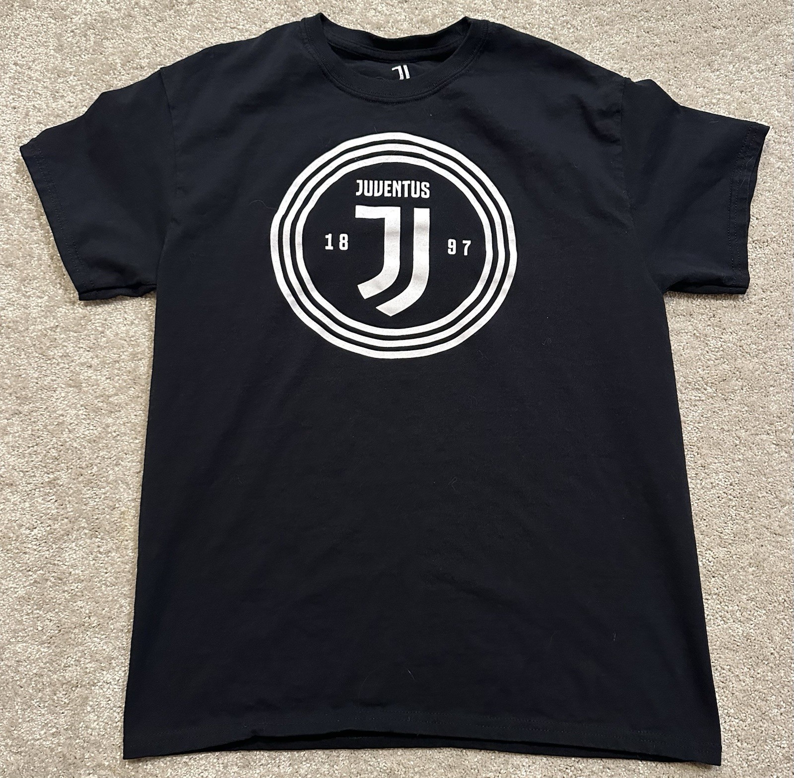 Juventus Soccer Team T Shirt Black Italian Serie A Football Men’s Size Medium