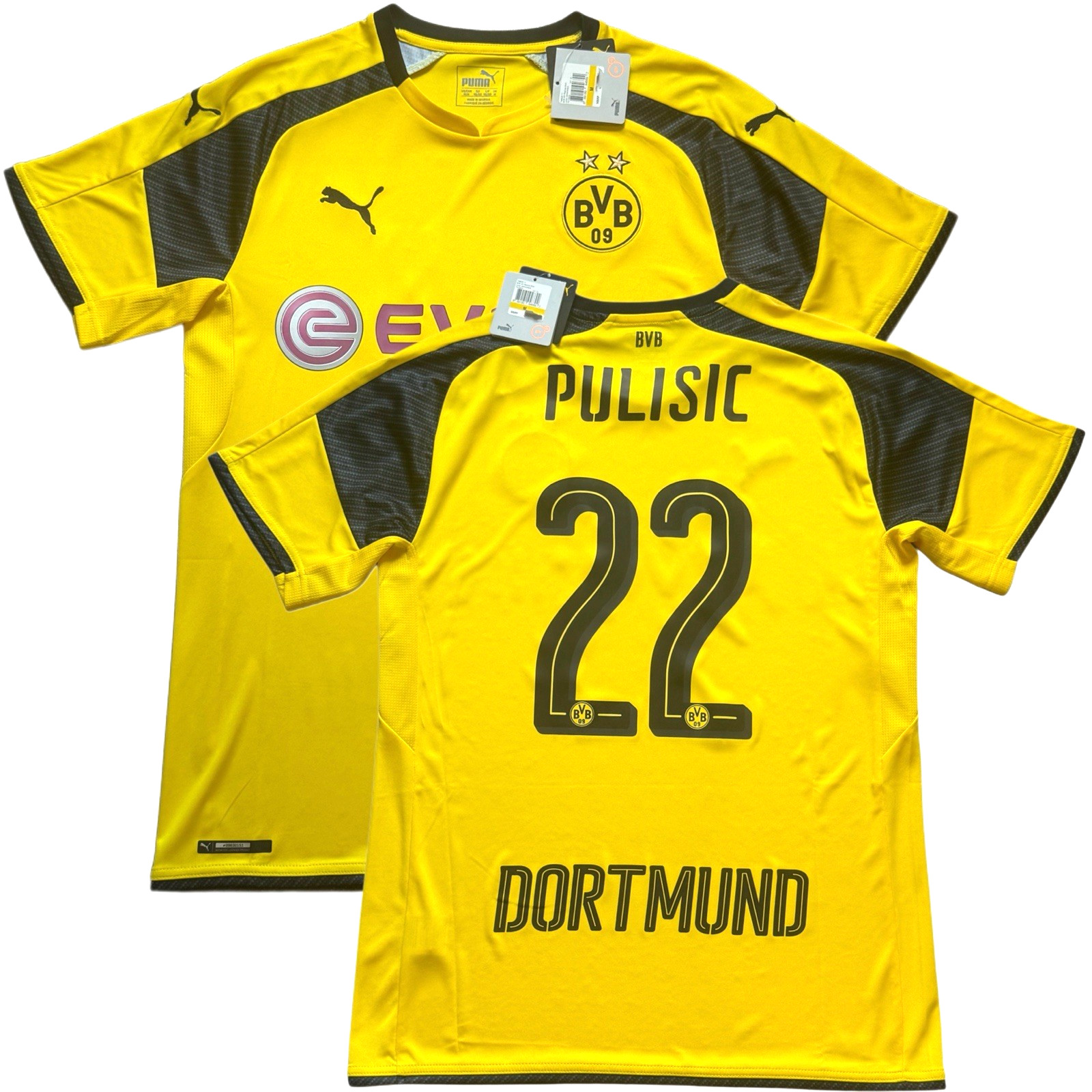 2016/17 Dortmund Home Cup Jersey #22 Pulisic Medium Puma European BVB Kit