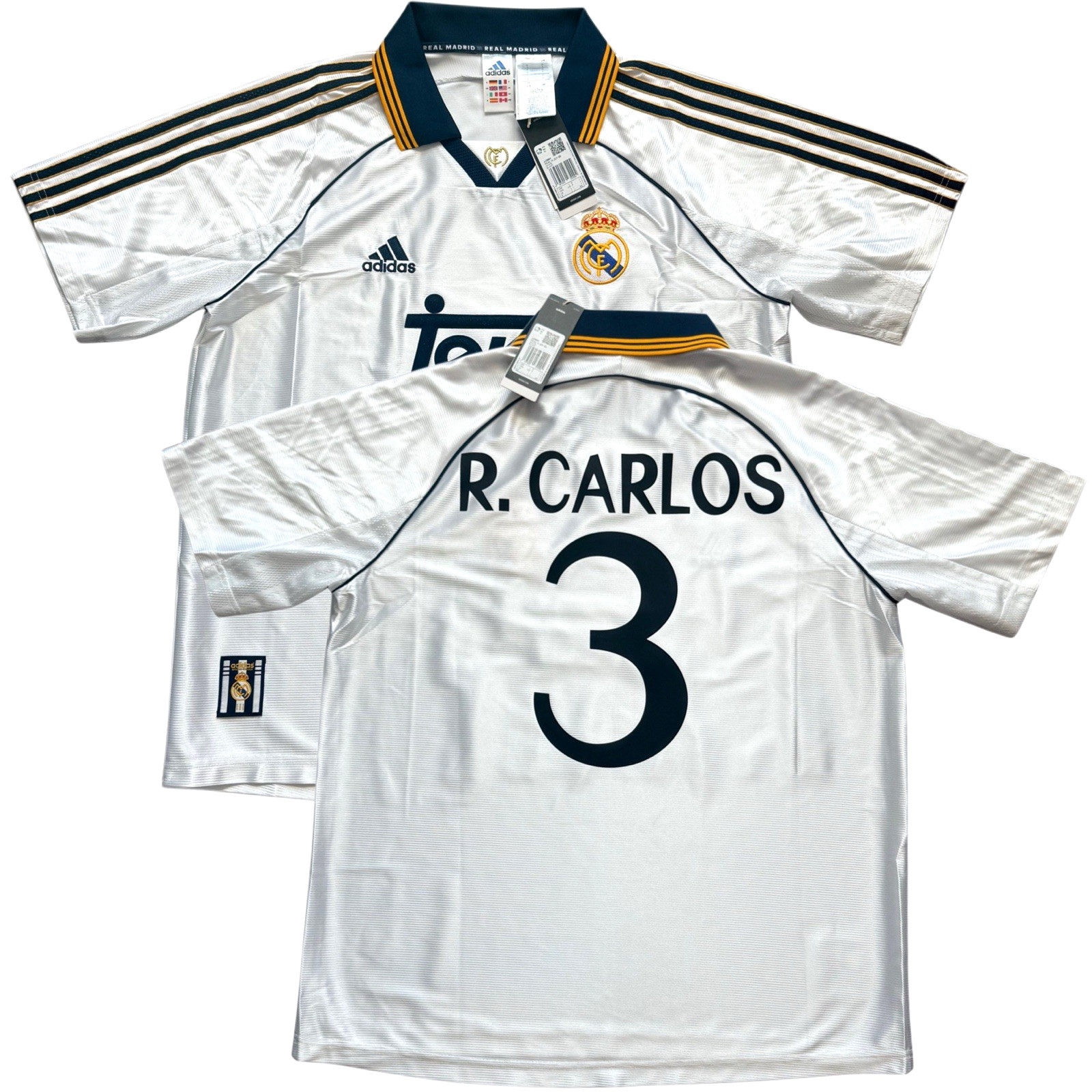1999/00 Real Madrid Home Jersey #3 Roberto Carlos Large adidas reissue kit