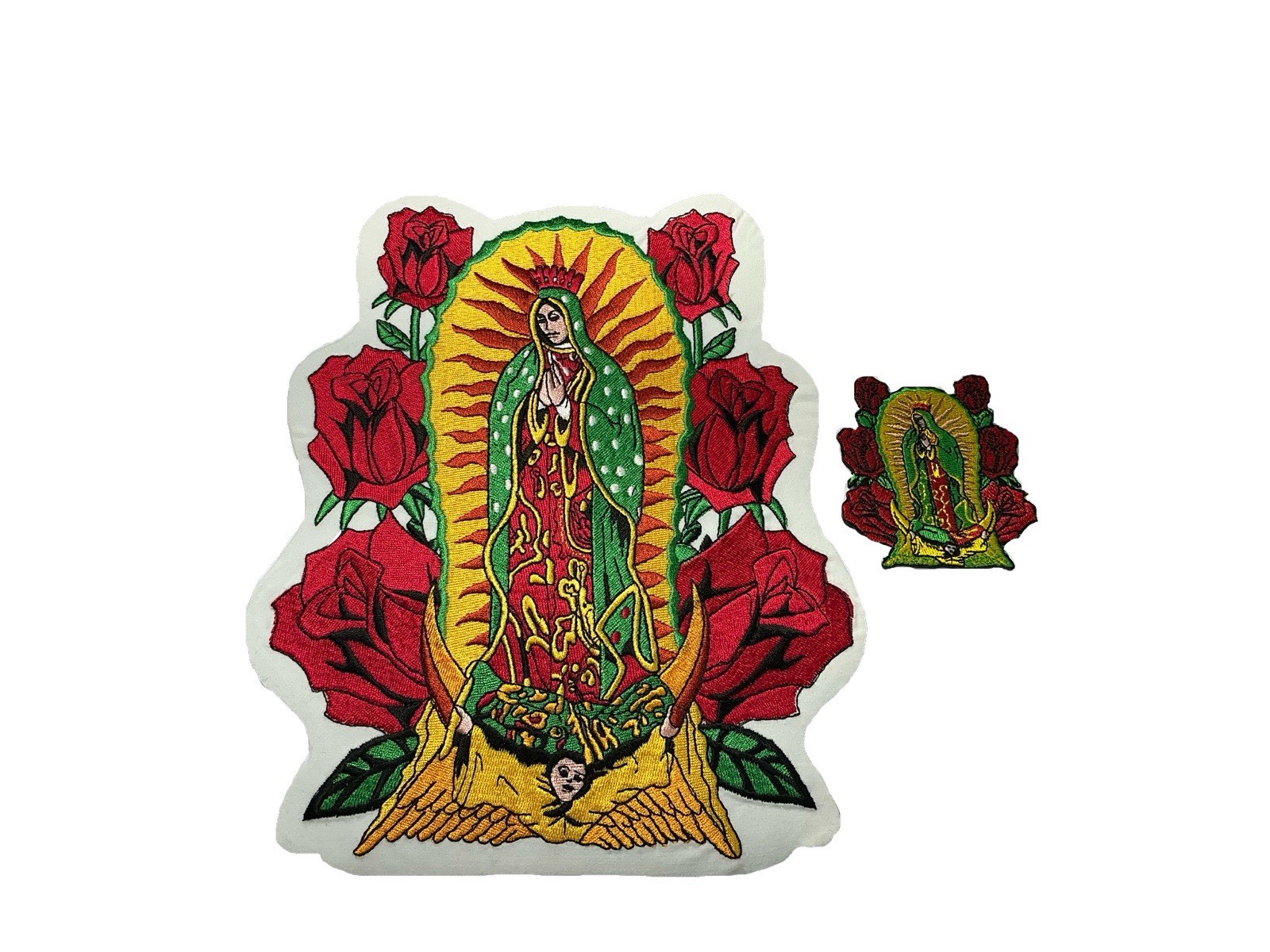 Virgin Mary Virgen De Guadalupe Jacket Set 1 XL Size 9”X 7.5” Small Size 3”X2.5
