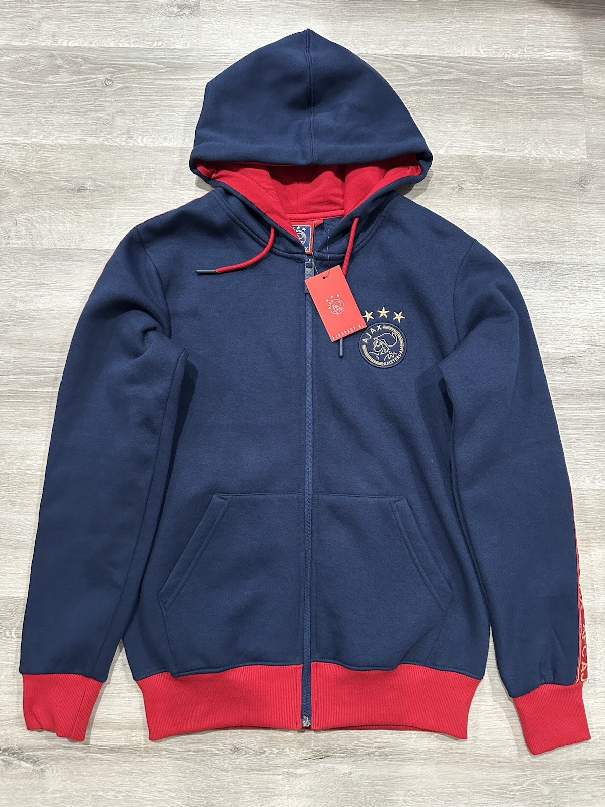 P107 NWT AFC Ajax Amsterdam Track Jacket Navy Red Retro Soccer Mens S