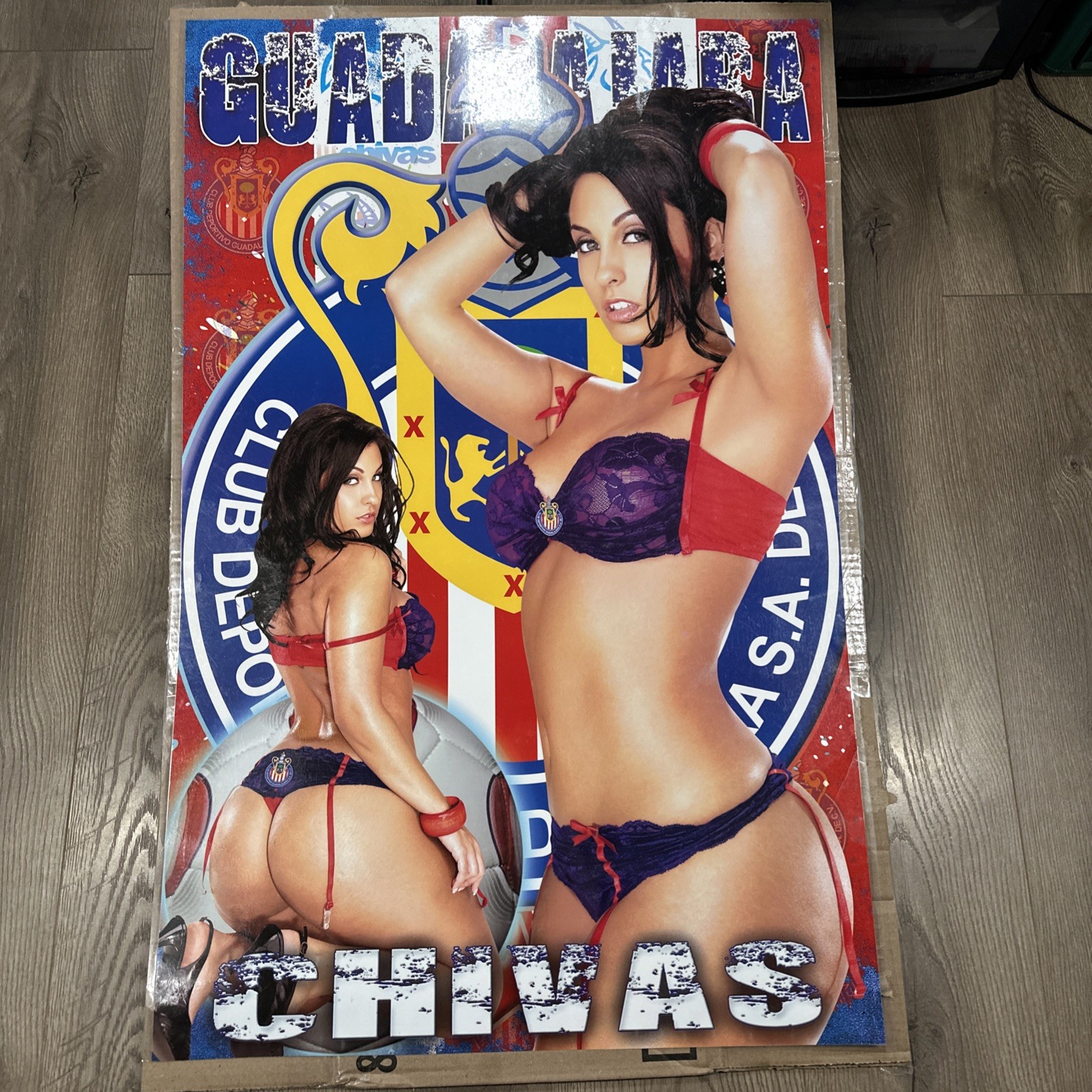 Vintage Y2K Club Deportivo Chivas Pinup Girl Soccer Futbol Poster RARE 24” x 34”