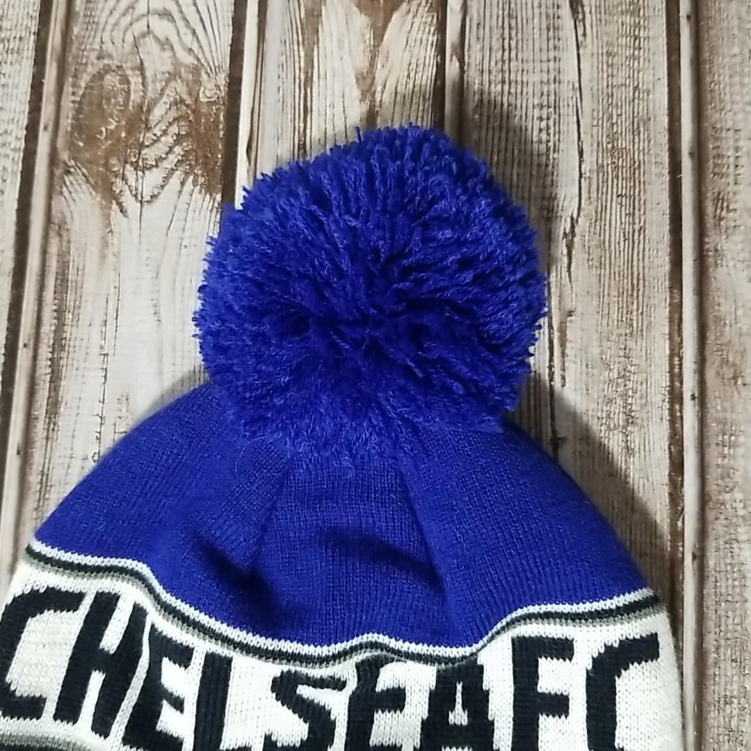 Chelsea FC Football Club Knit Acrylic Pom Beanie Hat Cuffed Winter Cap Blue