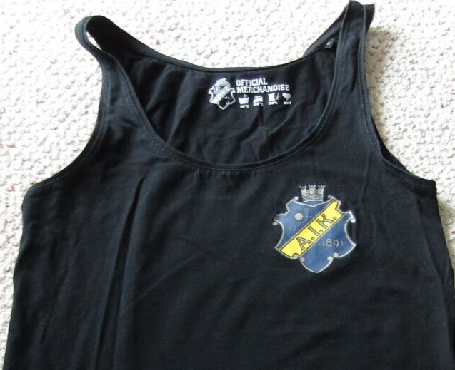 AIK STOCKHOLM FC Soccer futbol sleeveless black tshirt UK women L SLIM TIGHT FIT