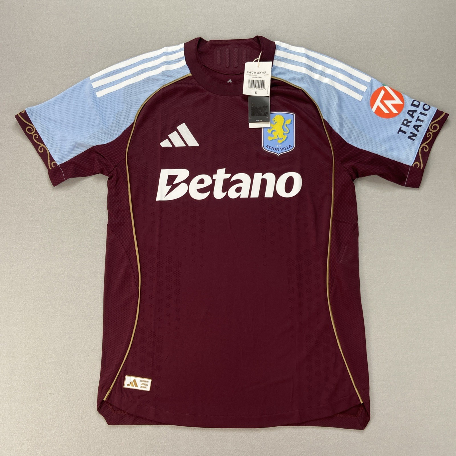 Adidas Mens Aston Villa Authentic Home Jersey 25/26 Maroon Light Blue Size Small