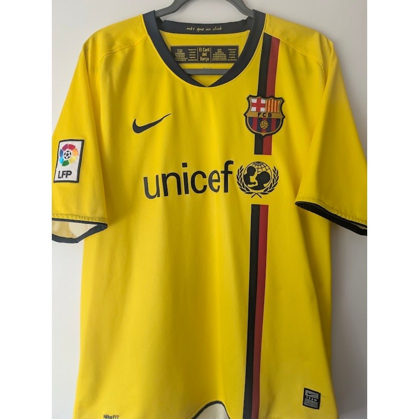 FC Barcelona 2008-09 Away Messi 10 Jersey Large Nike La Liga Patch Yellow Treble