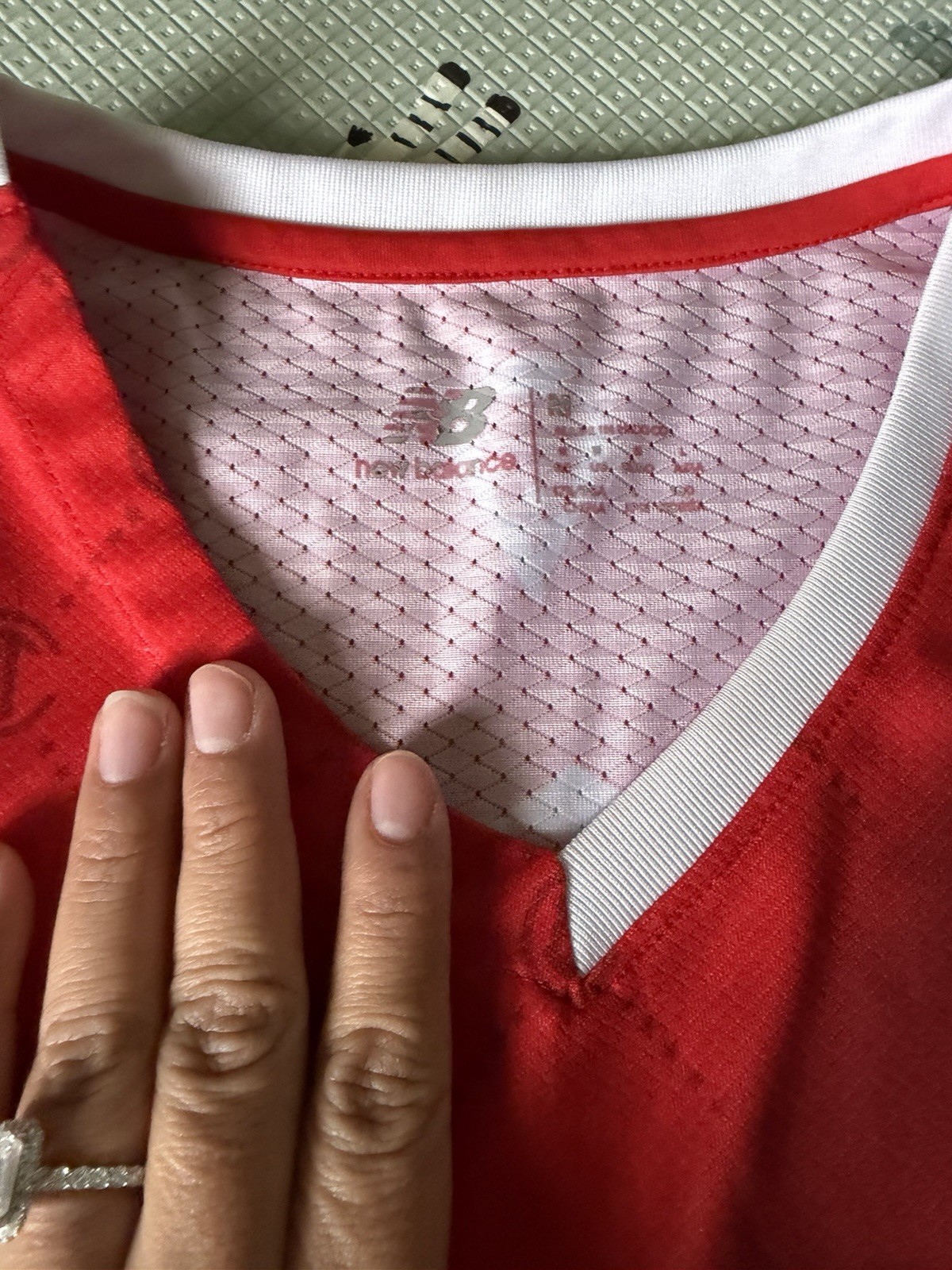 New Balance Toluca Soccer Jersey Red/White Roshfrans Corona Sponsor