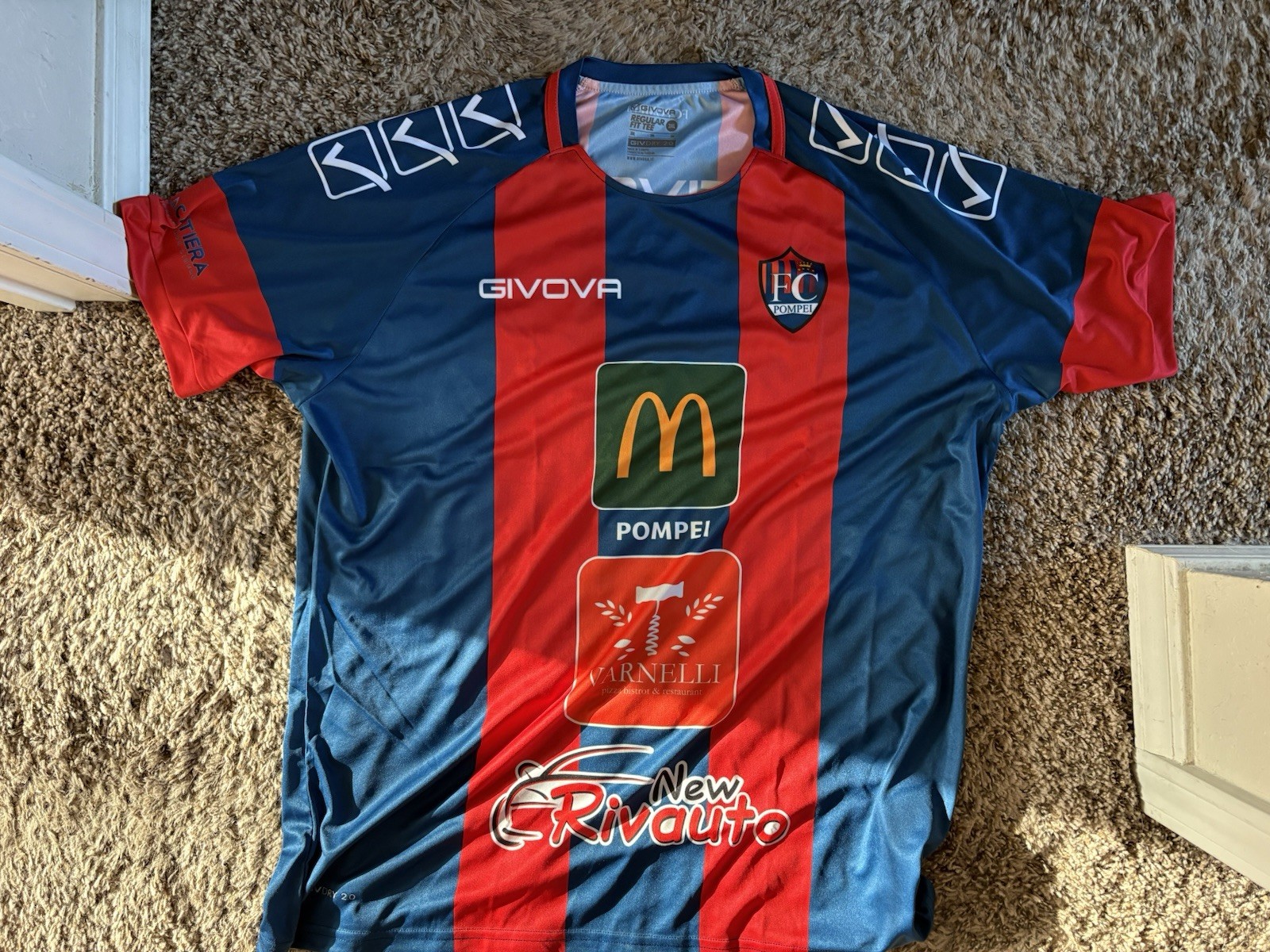 Givova Pompei FC Mens Football Shirt Training Kit Short Sleeve Red Blue 3XL NWT