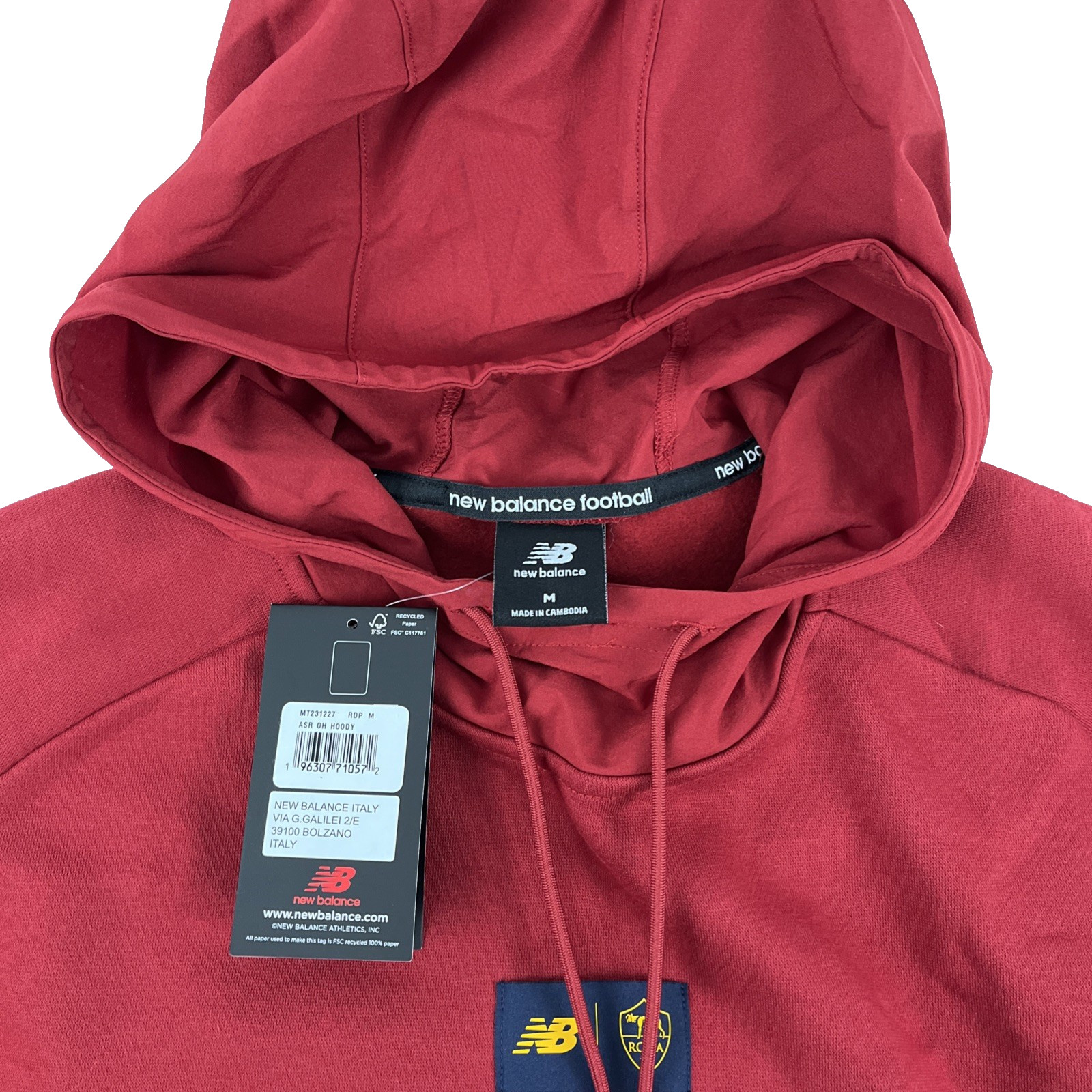 New Balance Football Mens AS Roma Soccer Club Pullover Hoodie Size M NWT Red