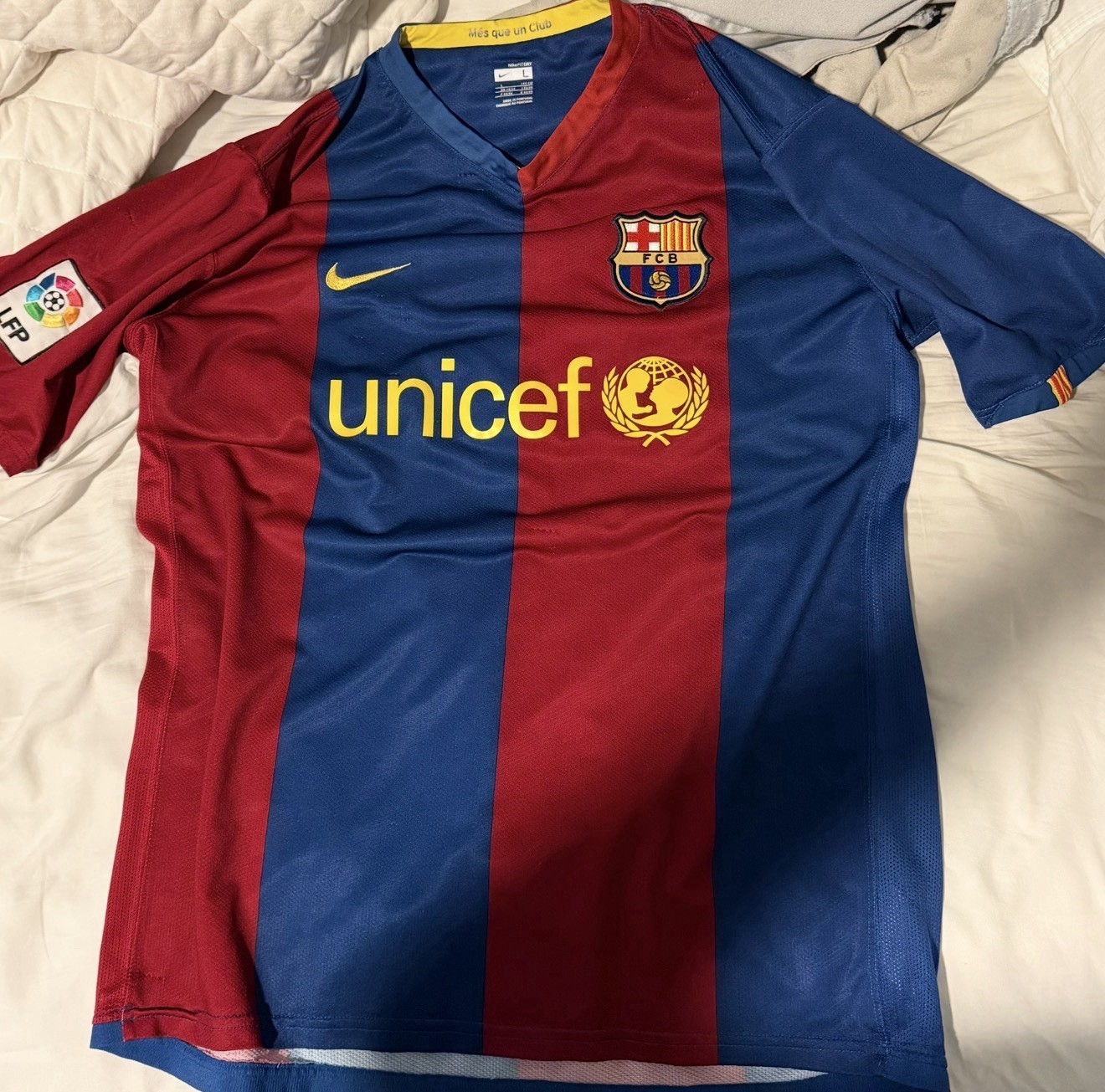 Nike FC Barcelona Home Jersey Large L UNICEF LFP Patch Soccer Shirt Portugal