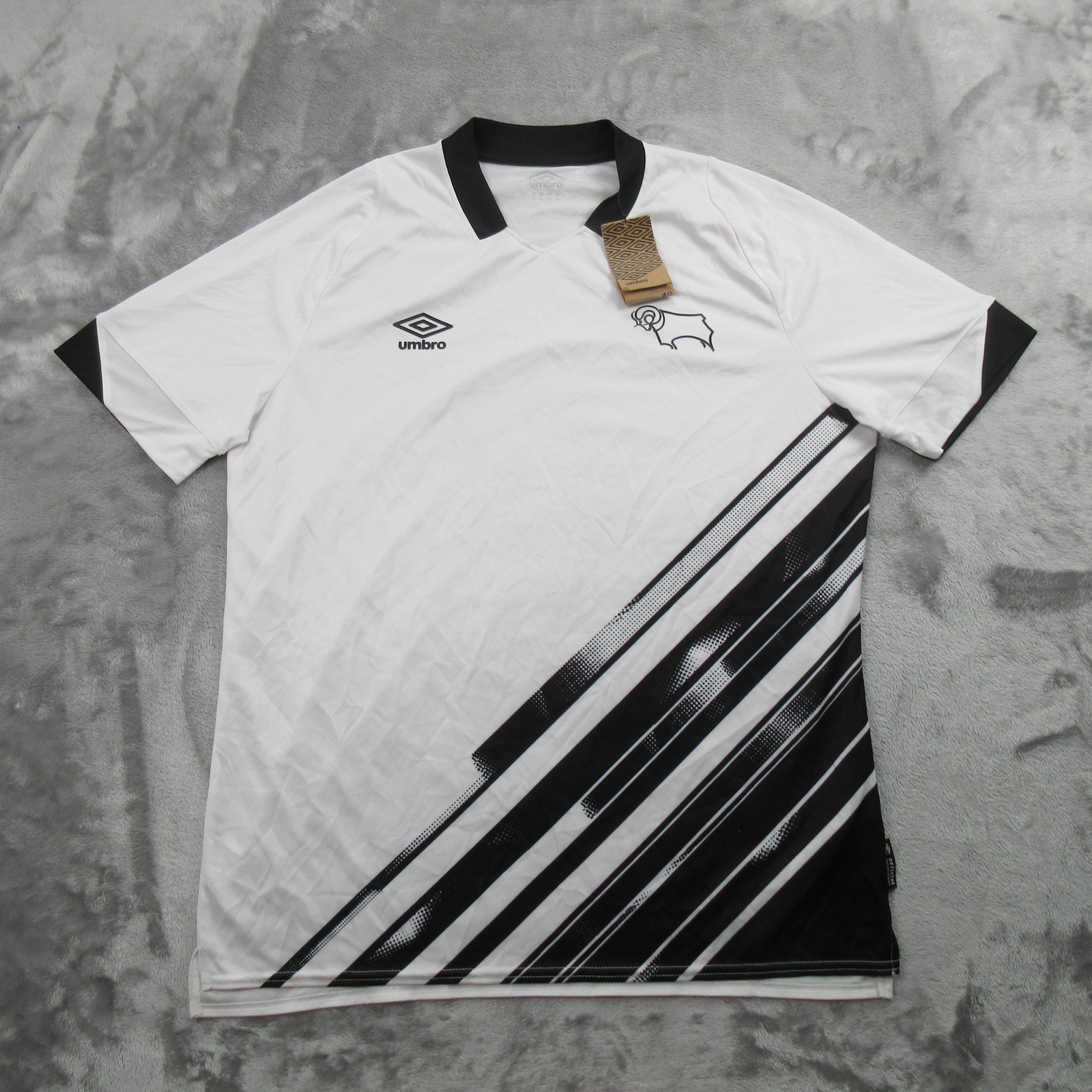 Derby County Jersey Mens XL White Soccer Football Umbro Home S/S Shirt Rams