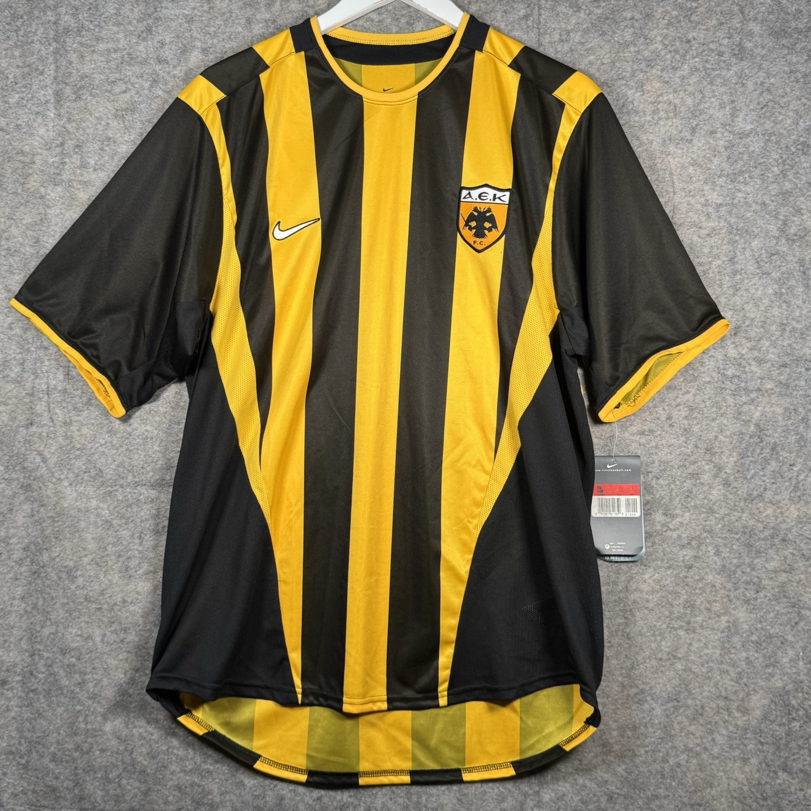 Nike NWT Athens AEK 2003 Soccer Futbol Striped Club Jersey Mens Size L 21×32