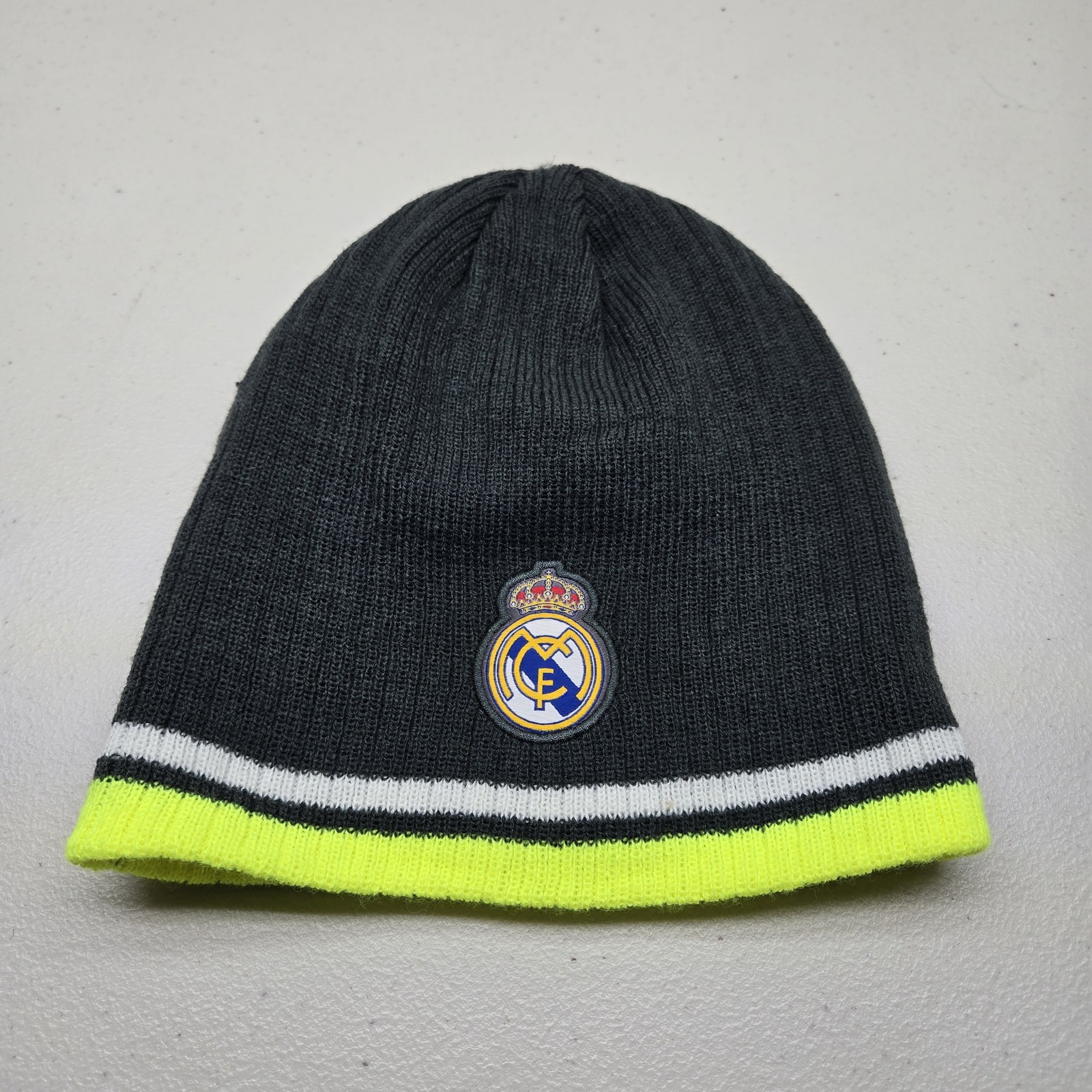 Real Madrid Men Beanie OS Green Logo Acrylic Striped Hat Soccer