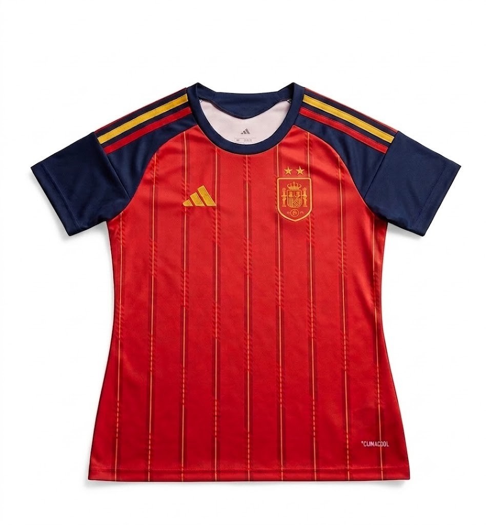 Personalised Spain two Stars Women Home Jersey Football Tshirt Custom Name Num