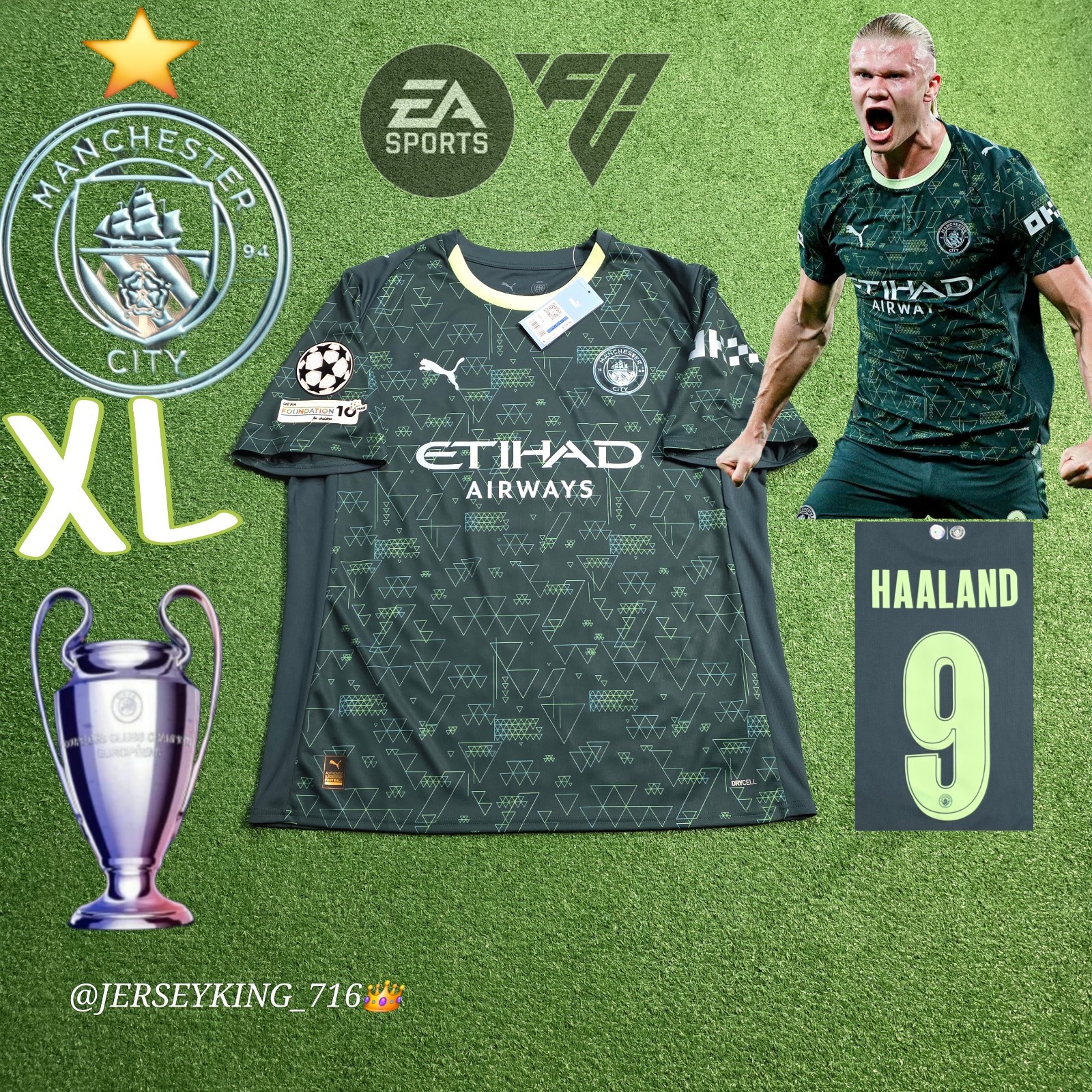Puma Manchester City Erling Haaland #9 2025/26 EA Sports 4th Jersey UCL Patches