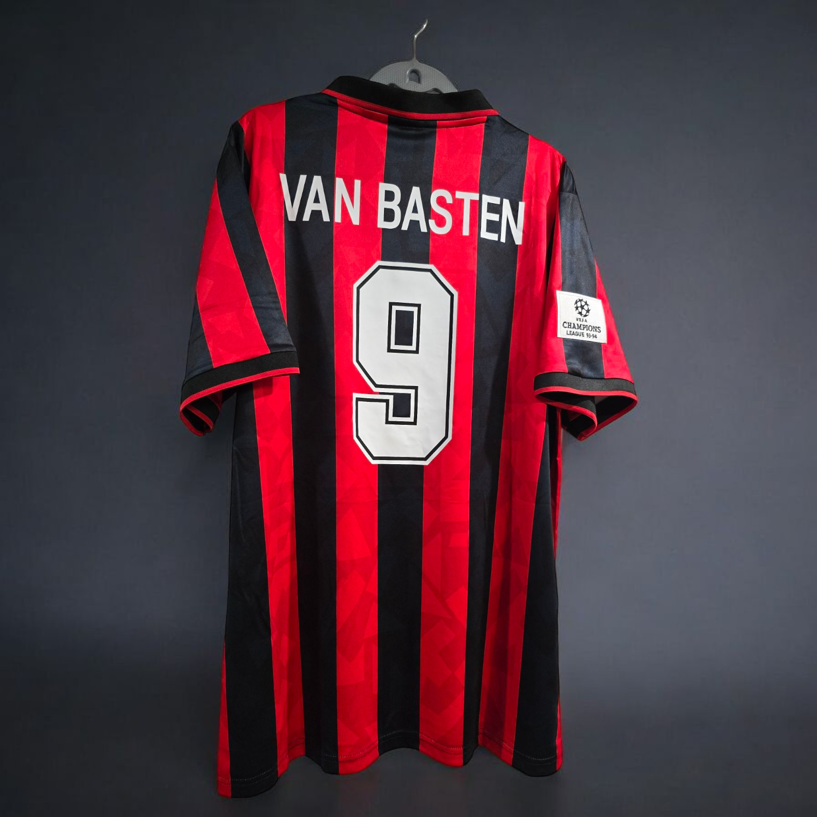 AC MILAN HOME ITALY 93/94 – RETRO – SOCCER – VAN BASTEN # 9 – LARGE (USA-Medium)