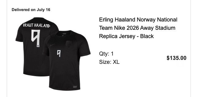Erling Haaland Norway National Team Nike 2026 Away Stadium Replica Jersey XL NEW