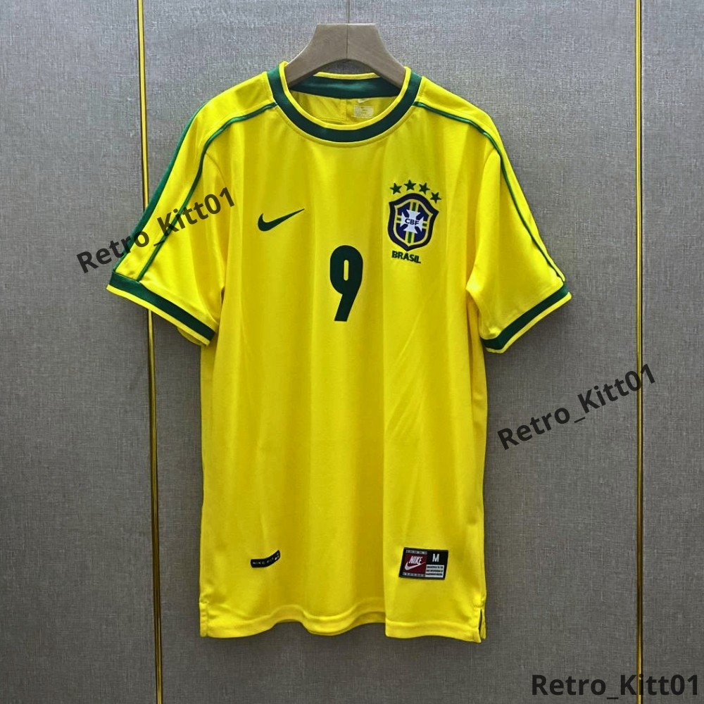 Ronaldo #9 R9 Brazil 1998 Home Yellow Jersey Short Sleeve Men Retro M