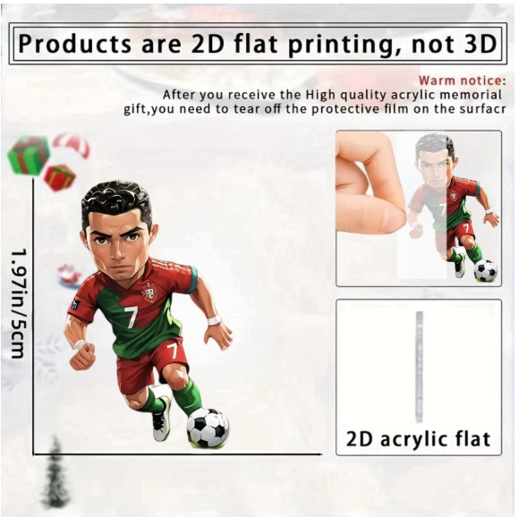 C Ronaldo Soccer Player Pendant Keychain,Football Star 2D Flat Acrylic Ornament
