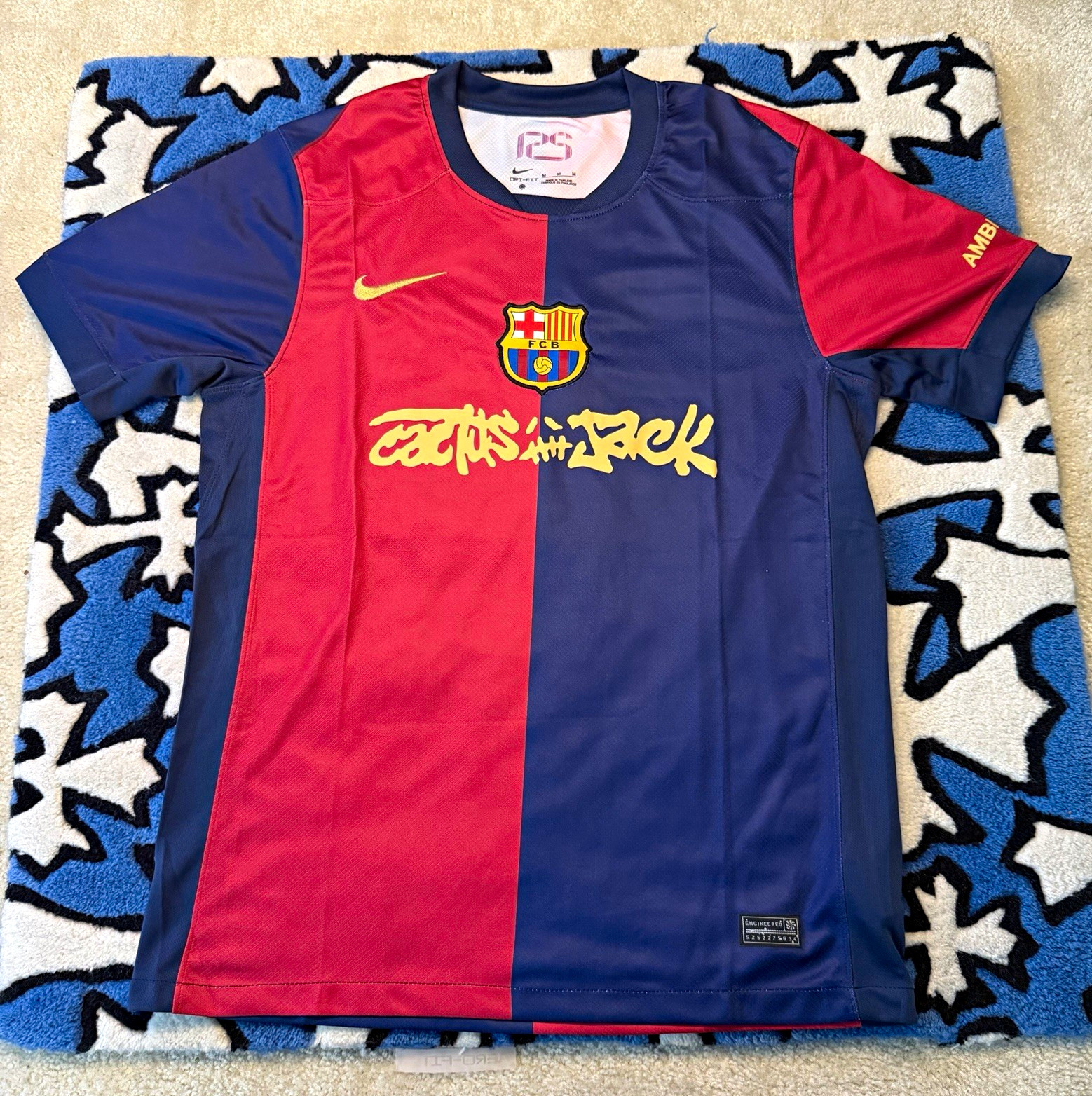 Nike FC Barcelona Dri-FIT Soccer Jersey Shirt Size M Red/Blue UNHCR ACNUR