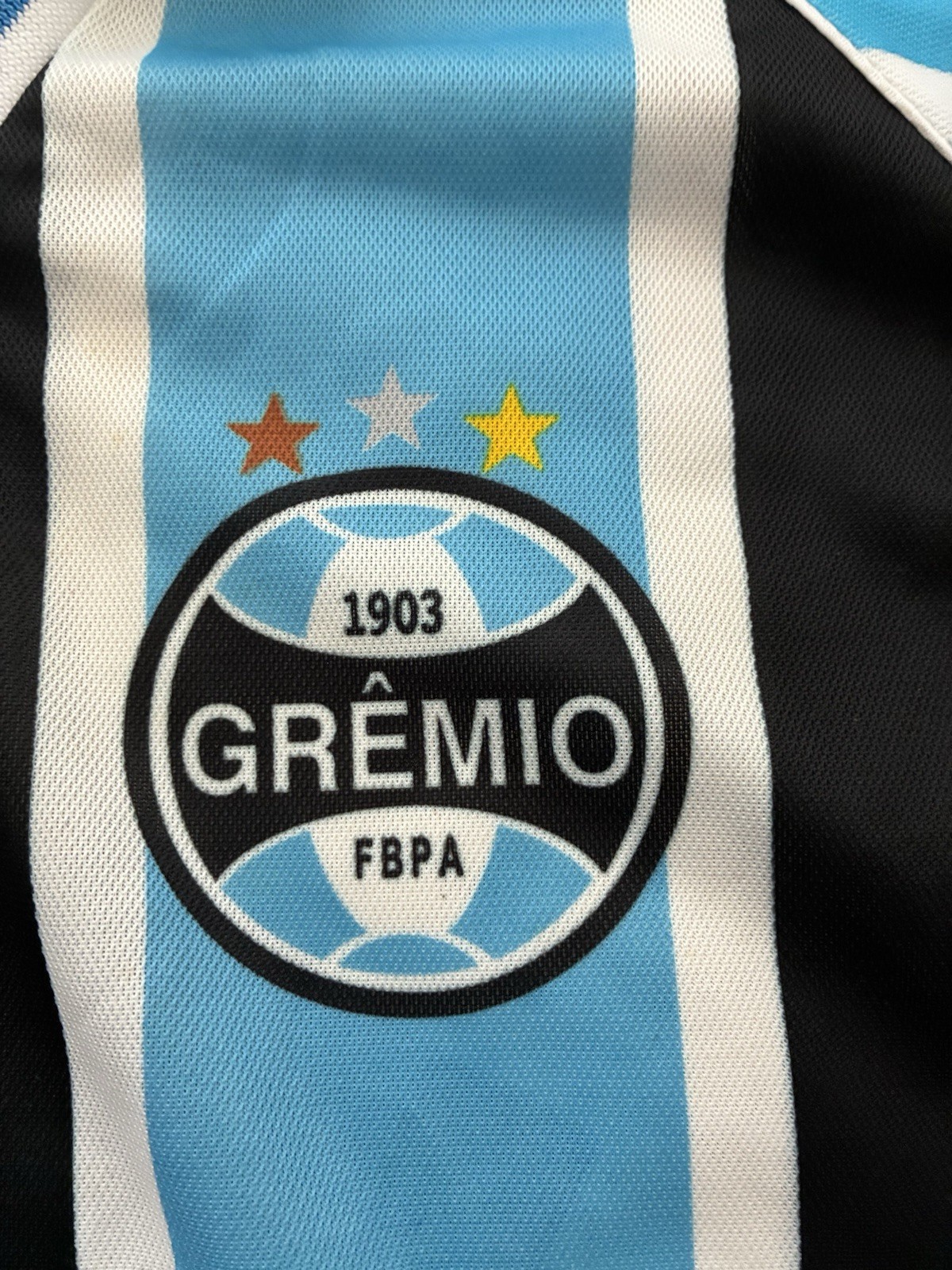 Vintage Grêmio FBPA Soccer Jersey #10 Blue Black White Striped Shirt