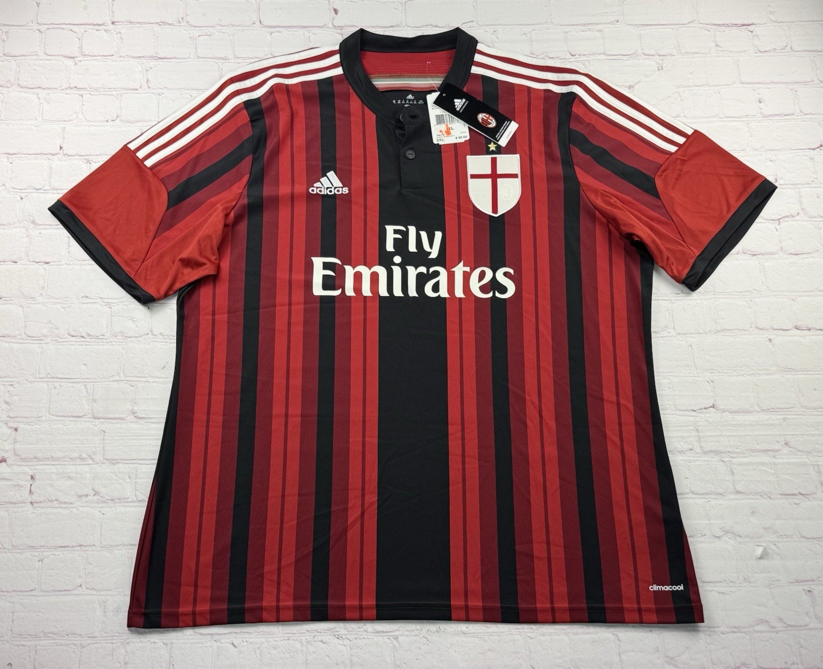 NWT Adidas AC Milan Jersey Red Black 2014/15 Home Shirt Striped Mens Size 2XL