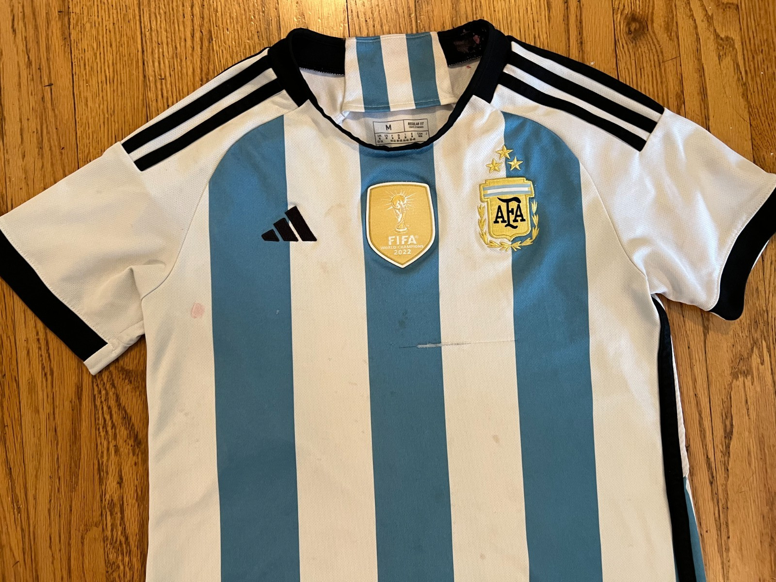 Adidas Argentina FIFA 2022 World Cup Champion Jersey Striped Youth Medium WORN