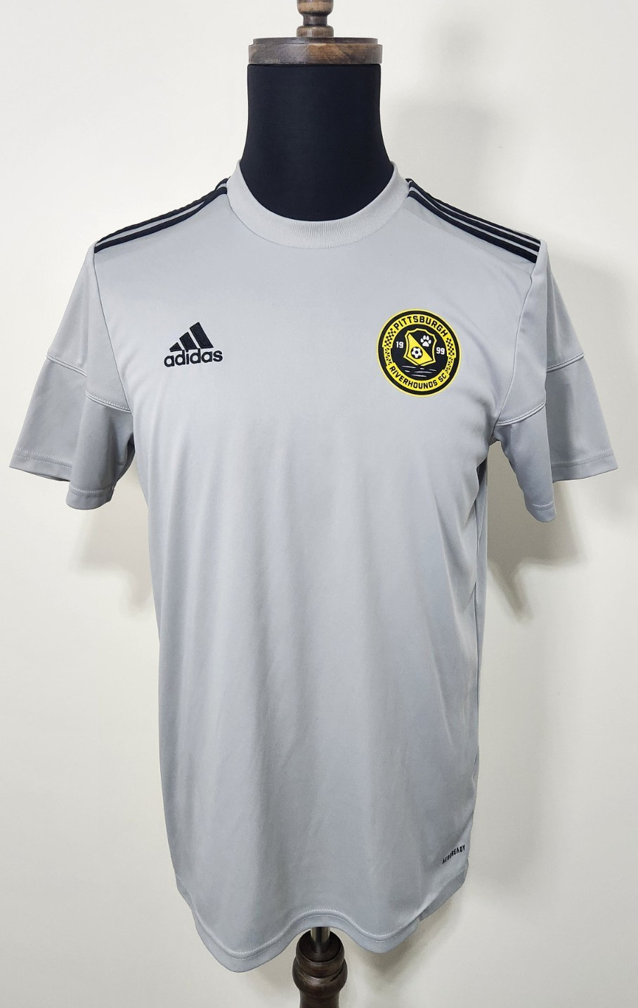 Pittsburgh Riverhounds SC Soccer Adidas Gray Shirt AeroReady Men’s Size Medium