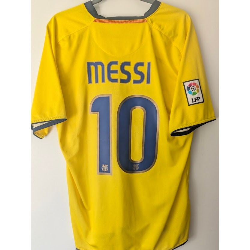 FC Barcelona 2008-09 Away Messi 10 Jersey Large Nike La Liga Patch Yellow Treble