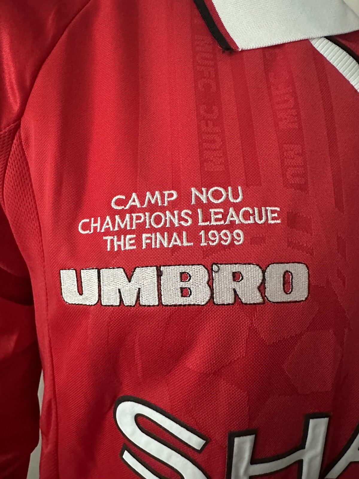 Manchester United David Beckham CL Final 1999 Long Sleeve Red Soccer Jersey – L