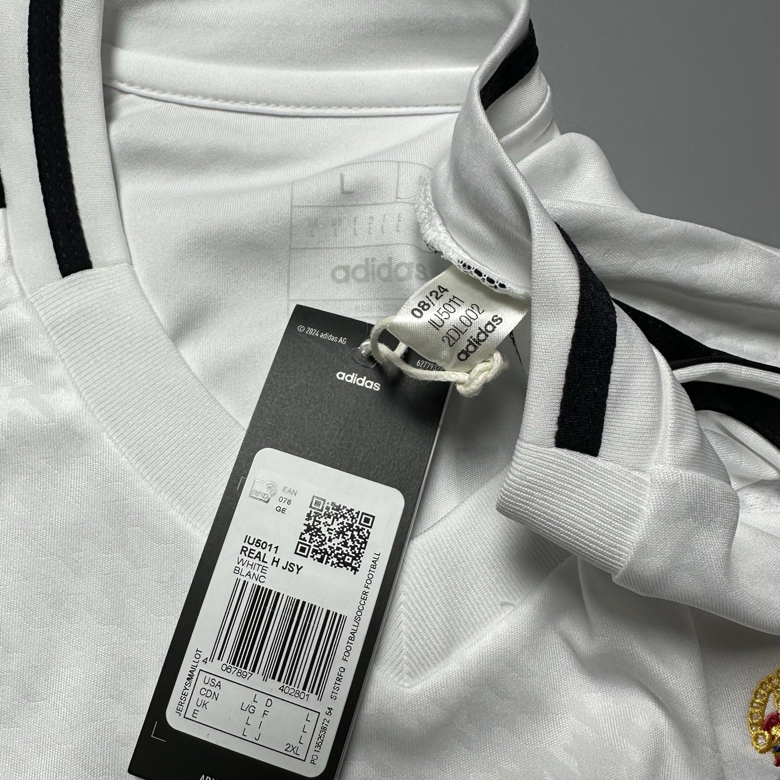 REAL MADRID ADIDAS 2024/2025 FOOTBALL HOME JERSEY #5 BELLINGHAM SIZE “L” IU5011