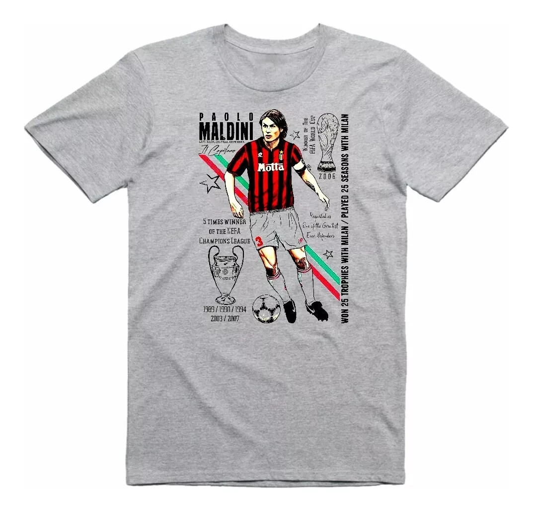 PAOLO MALDINI – MILAN A. C. – ITALY – Gray Sublimated T-SHIRT – All Sizes