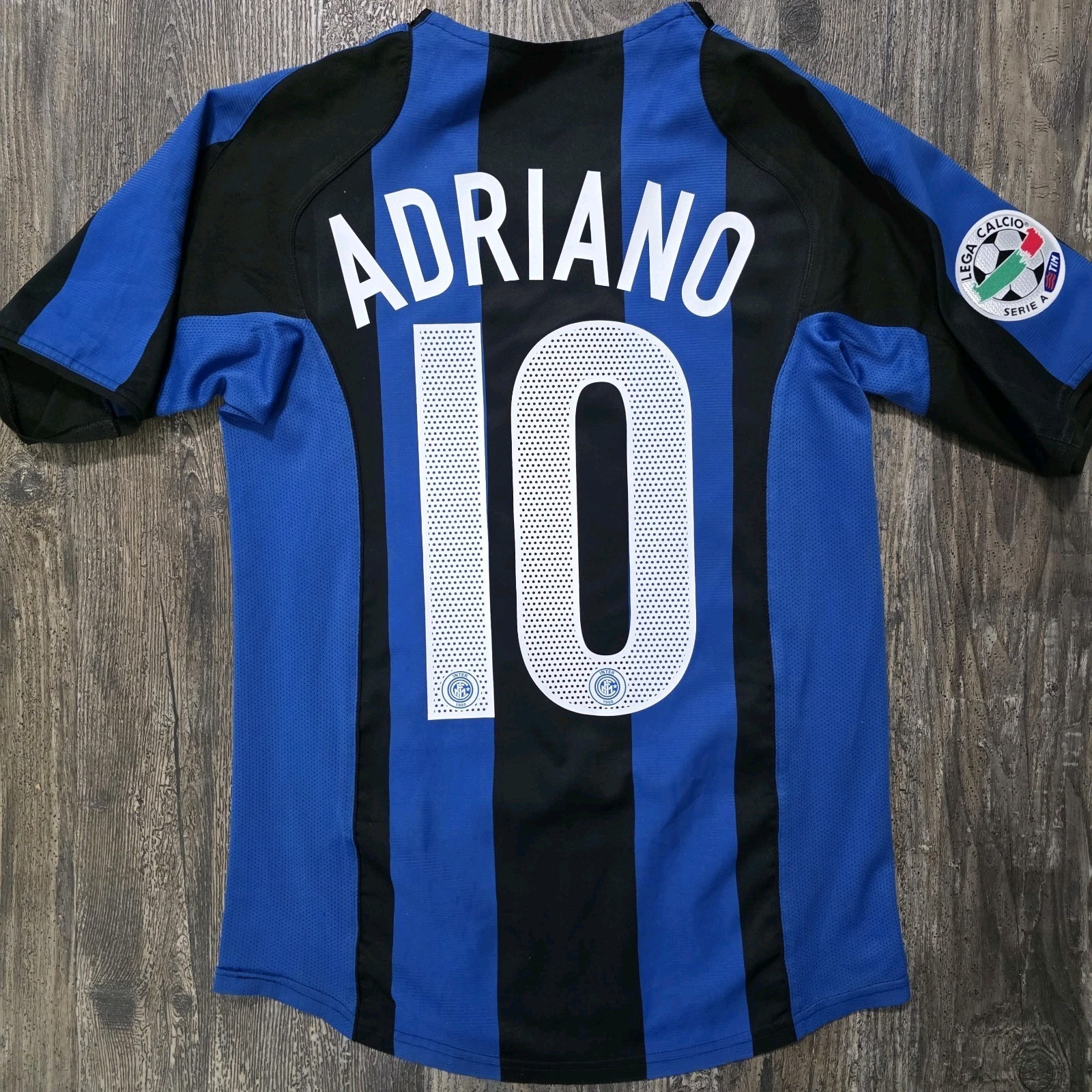 2005 Nike Inter Milan Home Soccer Jersey Adriano Kids L Brazil Italy World Cup